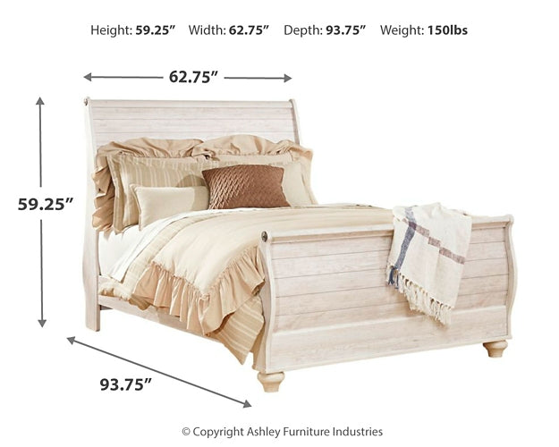Willowton Sleigh Bed With Mirrored Dresser And Chest
