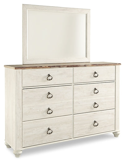 Willowton Sleigh Bed With Mirrored Dresser And Chest