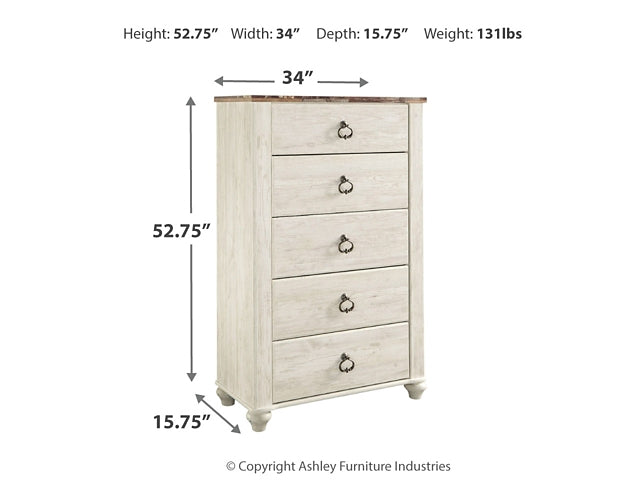 Willowton Sleigh Bed With Mirrored Dresser And Chest