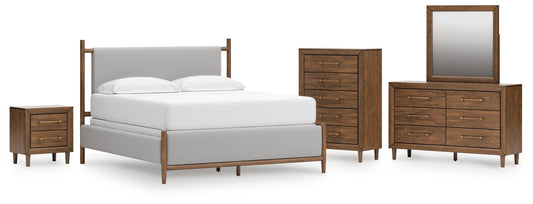 Lyncott California King Upholstered Bed, Dresser, Mirror, Chest and Nightstand