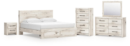 Lawroy King Panel Storage Bed, Dresser, Mirror, Chest and Nightstand