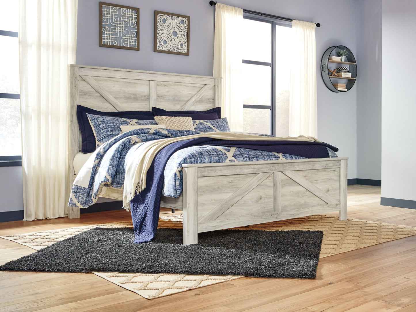 Bellaby Crossbuck Panel Bed With Mirrored Dresser