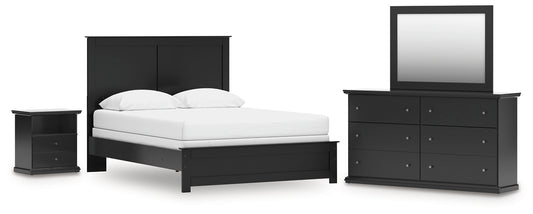 Queen Panel Bed with Mirrored Dresser and Nightstand