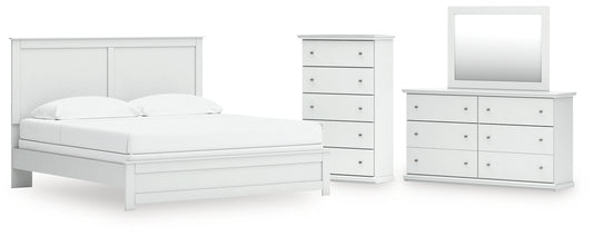 Bostwick Shoals King Panel Bed with Mirrored Dresser and Chest