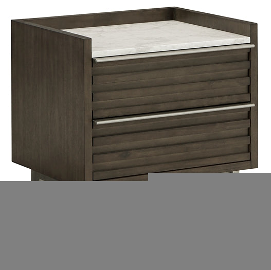 Arkenton California King Panel Bed with Mirrored Dresser, Chest and Nightstand