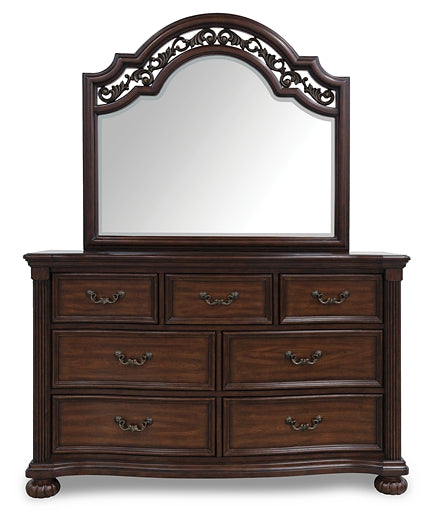 Lavinton Queen Poster Bed with Mirrored Dresser, Chest and Nightstand