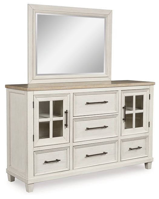Shaybrock King Panel Bed with Mirrored Dresser and Chest