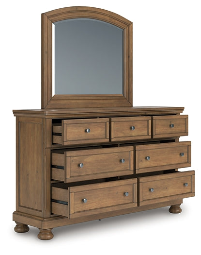 Feddinger Queen Panel Bed with Mirrored Dresser, Chest and Nightstand