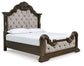 Maylee California King Upholstered Bed with Mirrored Dresser and Chest