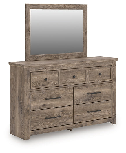 Rusticott King Panel Bed with Mirrored Dresser and Nightstand