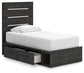 Delmorta Twin Panel Bed with Storage, Dresser, Mirror and Nightstand